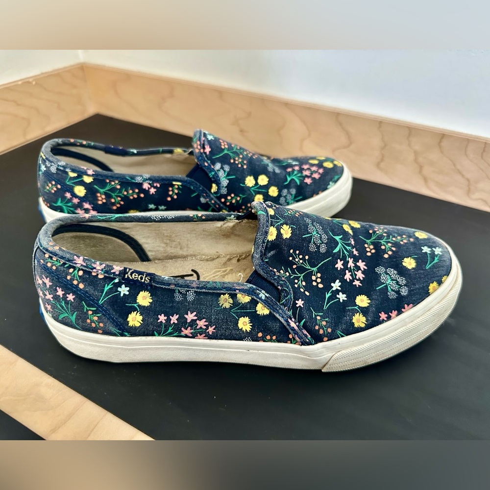 Keds x Rifle Paper Navy Floral Slip-On Sneakers